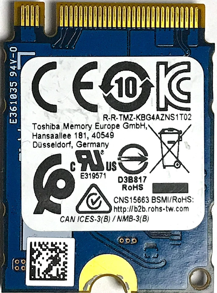 Kioxia 512GB PCIe NVMe M.2 2230 30mm SSD KBG40ZNS512G - Image 2 of 2