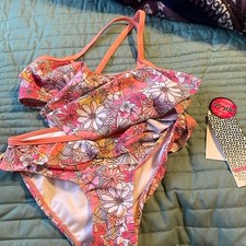 NWT Kensie Girl Floral Pink Bikini Swim Set 2 piece UPF 50 6X Beach Vacation