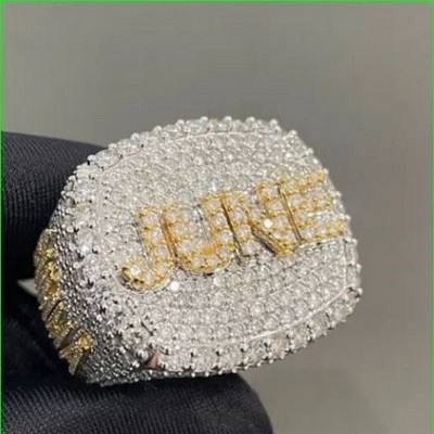 4Ct Round Cut Real Moissanite Custom JUNE Pinky Ring 14k Two Tone Gold Plated