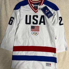 Polo Ralph Lauren Team USA Olympic Hockey Jersey Unisex Kids S White Long Sleeve