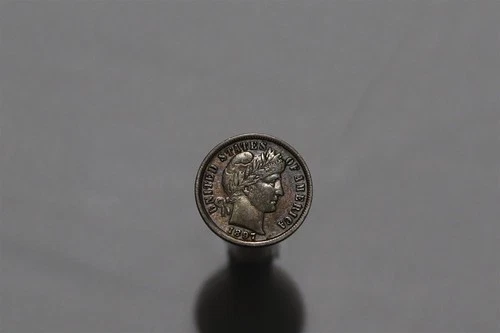 🧭 🇺🇸 USA BARBER DIME 1897 SHARP DETAILS B94 #6507