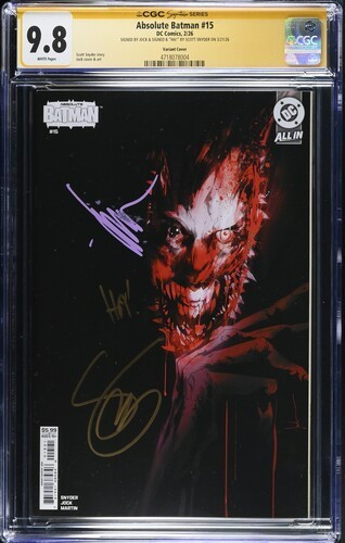 ABSOLUTE BATMAN #15 1ST PRINT 1:50 VIRGIN 2X SIGNED SNYDER HA JOCK CGC SS 9.8