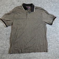 Collection Polo Mens Size L Black Striped Mercerized Cotton Short Sleeve Casual