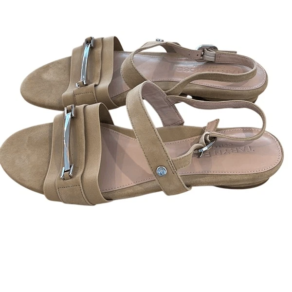 Sandalias Taryn Rose para mujer Liliana gamuza cuero con cordones beige talla 9,5B Foto 2 de 4