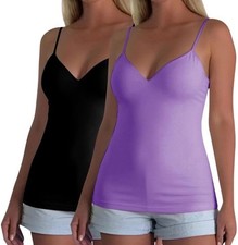 Tank Tops with Built in Bras 2 Pcs Sleeveless Padded Cami Tops Spaghetti Strap