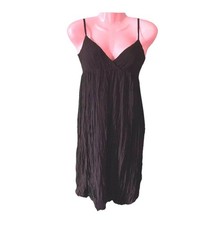Ladies NEXT Black Sun Style Dress Lined Adj Straps Crinkle V Neck Size 8 Ex Cond