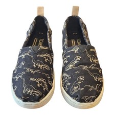 Toms Dinosaur Youth Size 1.5 Slip On Shoes Black White Unisex Kids