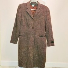 Vintage 80s Harvé Benard Burgundy Plaid 100% Wool Trench Coat - Size 6