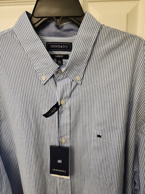 crown and ivy men's dress shirts NWT Crown and Ivy Mens Dress Button-Down Shirt Size XXL Blue/White Striped