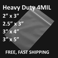 2"x3", 2.5", 4", 5" Clear 4 Mil Plastic Zip Seal Bag Reclosable Top Lock 4Mil