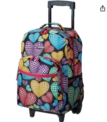 Rockland Double Handle Rolling Backpack, New Heart, 17-Inch