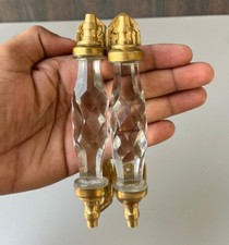Antique Style 5.5'' Crystal Cut White Glass Brass Door Handle 2 Pc Collectible