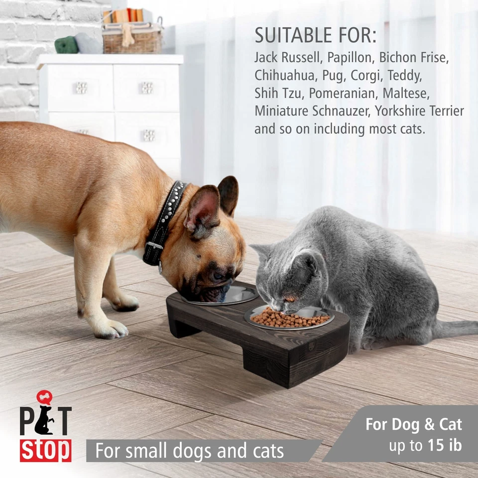 Tigelas de madeira levantadas de aço inoxidável pratos duplos para filhotes de cachorro suprimentos para alimentação - Imagem 2 de 4