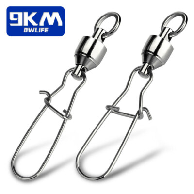 9KM 20~100Pcs Fishing Ball Bearing Swivel with Duo Lock Snap Fast Clip Connector