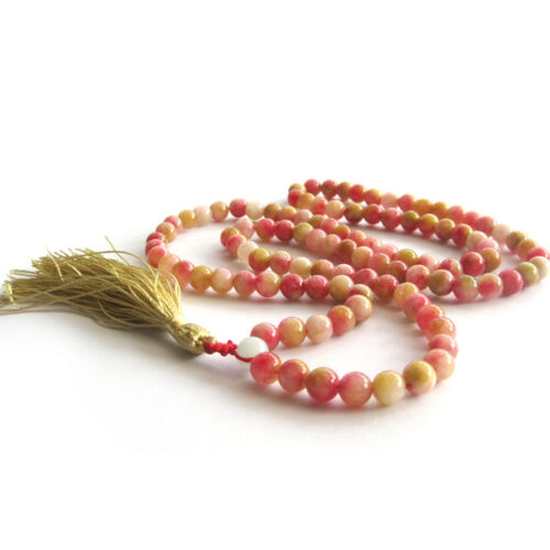Pink Jade Tibet Buddhist 108 Prayer Beads Mala Necklace - Picture 1 of 2
