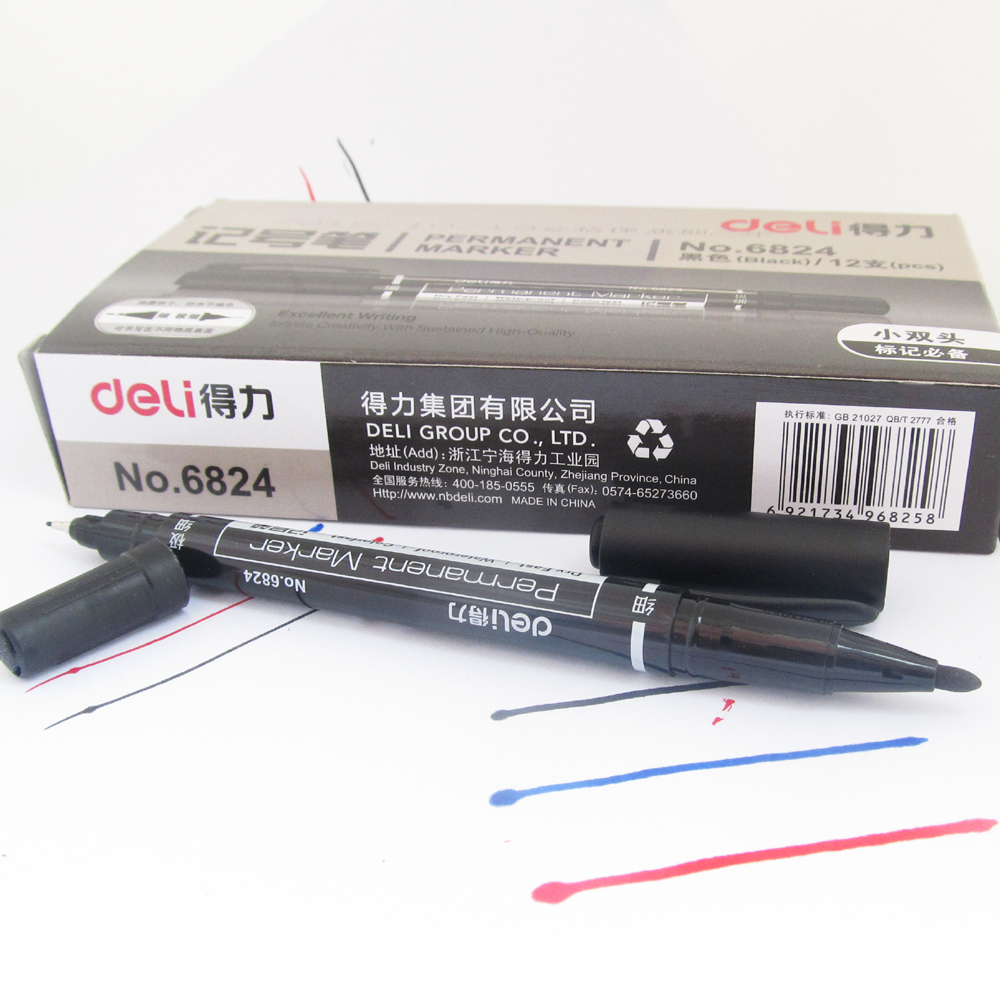 30pcs Delistar 1mm/0.5mm Twin Tip Permanent Marker Pen Waterproof Dry Fast 6824