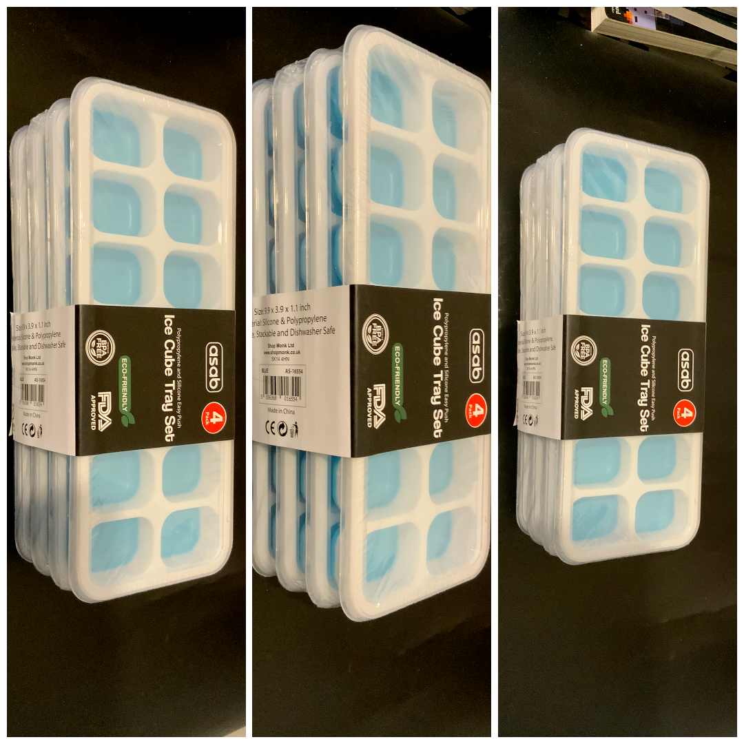 Asab 4pack Ice Cube Trays - Blue Superior Grade Silicone Ice Cube Trays 3-Set
