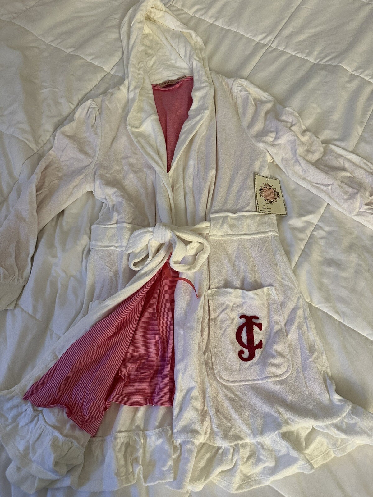 Rare Y2K Juicy Couture White Ruffle Terry Bath Robe Small NWT image 10