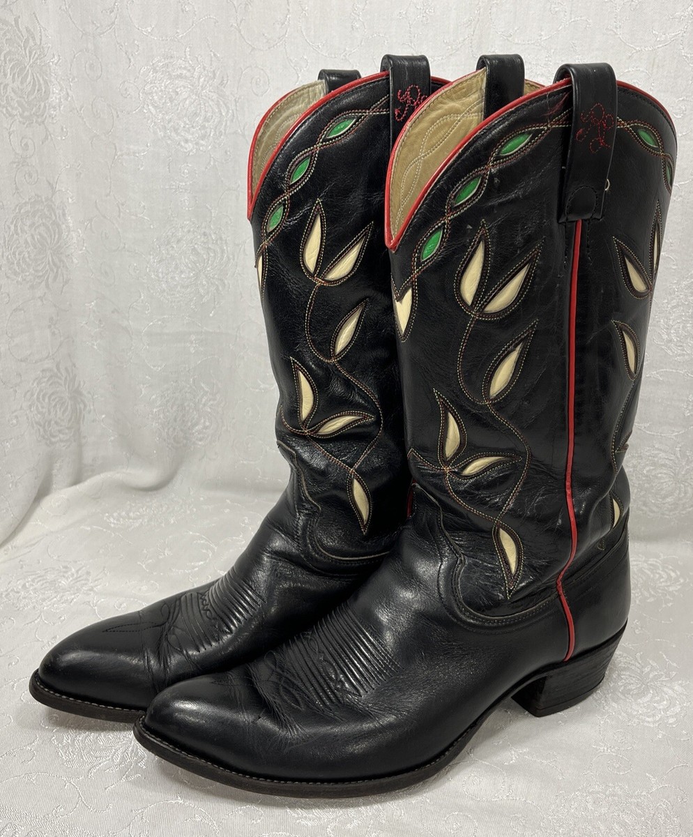 Vintage Ralph Lauren Polo Western Cowboy Boots Black Leather 