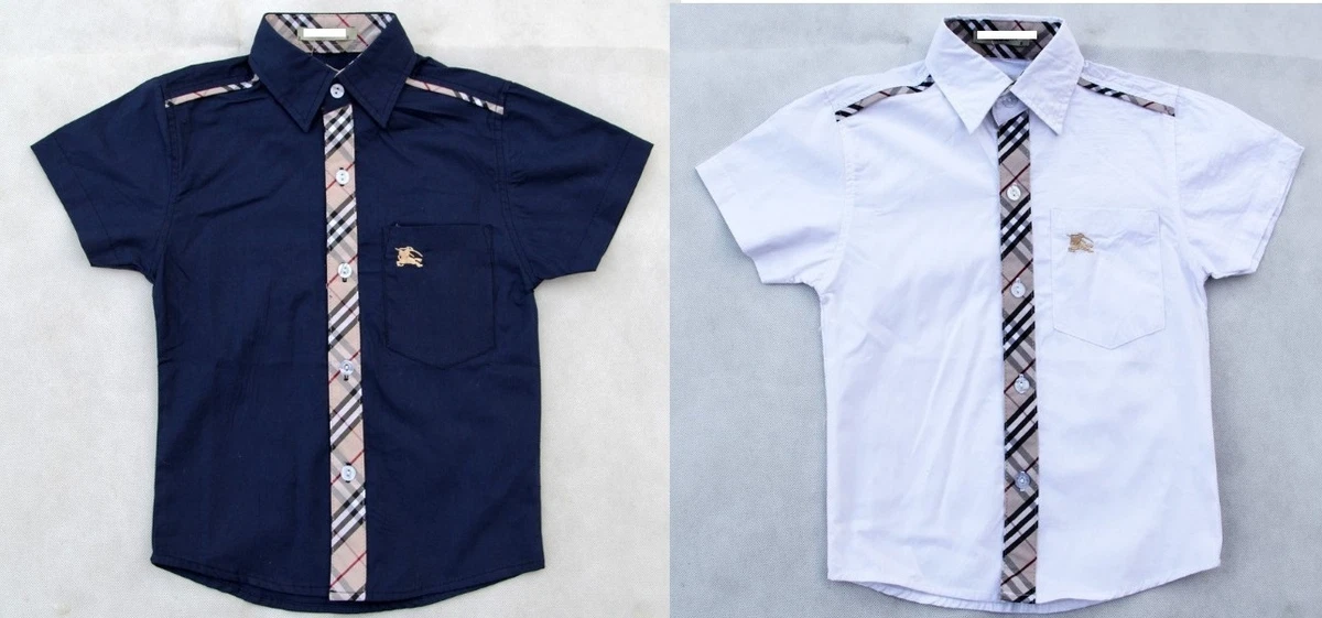 Boys designer short sleeve collared shirt size 18 24 months 6 navy white