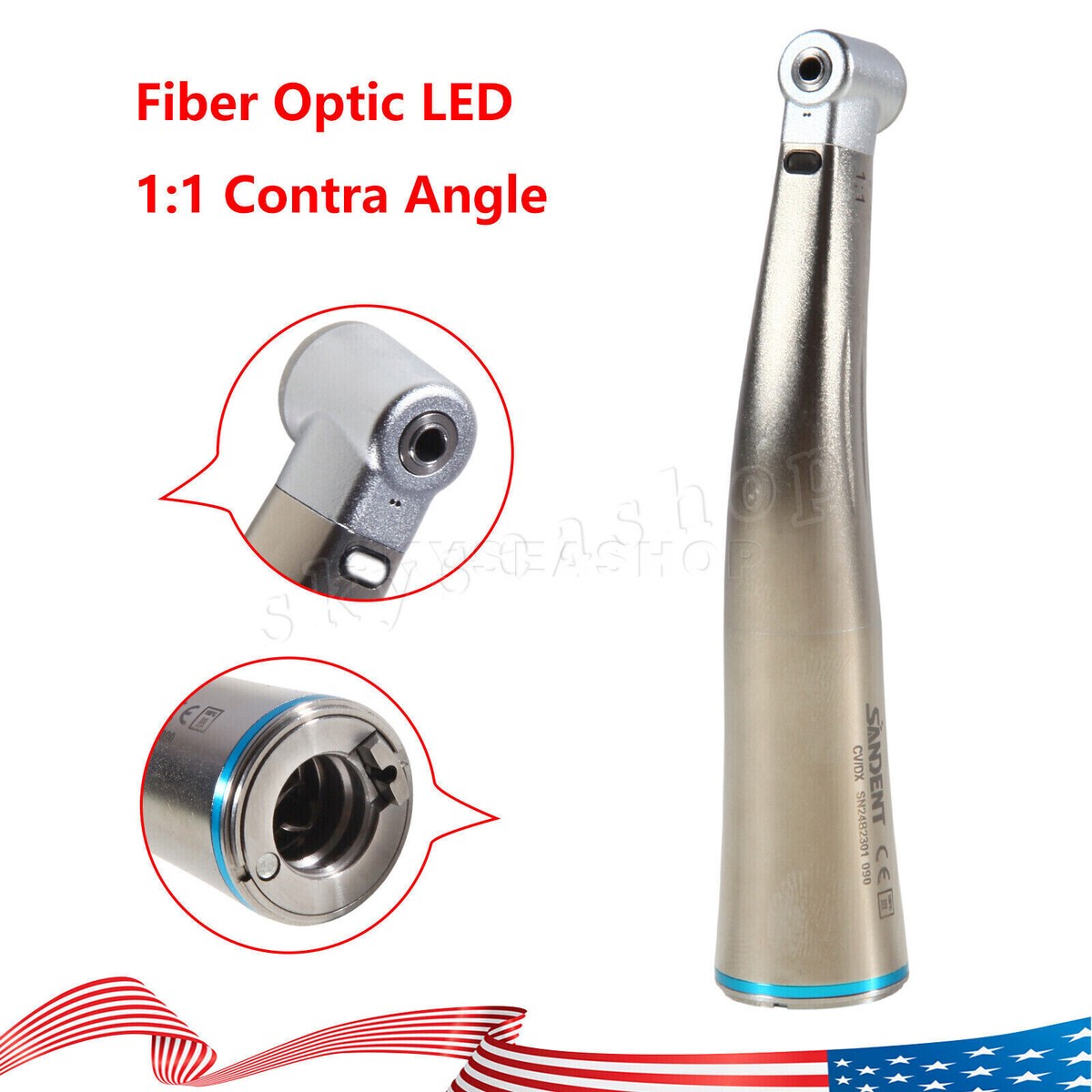 Dental LED Fiber Optic Contra Angle Handpiece 1:1 For NSK – Low Speed, Push Button Chuck 3 thumbnail image