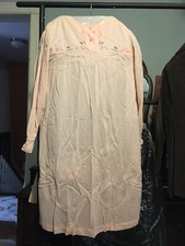 Vintage 60s Pink Chevette Embroidered Long Sleeve Nightgown