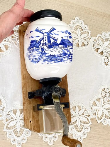 Old Vintage Manual Dutch Coffee Grinder Delft Porcelain With A Mill Netherlands - Picture 3 of 10