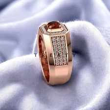 Garnet Round Gemstone With 925 Sterling Silver Gold Plated Ring For Men's #546