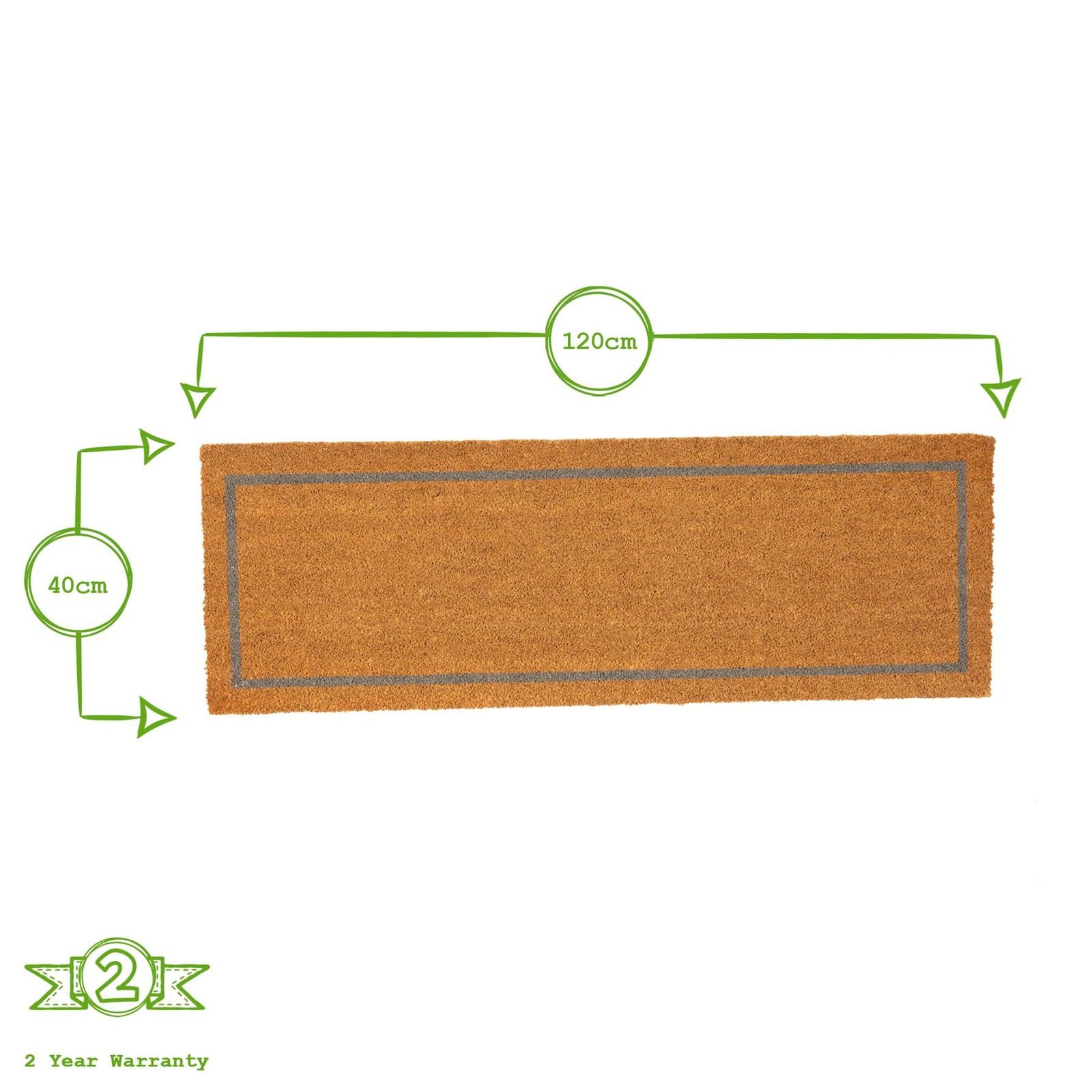 2x Coir Double Door Mats Indoor Outdoor Mats 120 x 40cm Grey