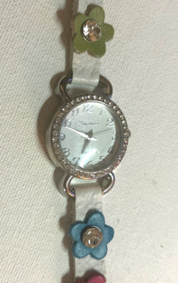 Geneva Platinum Women s 16.5  Wrap Watch White Leather Flowers Rhinestones 