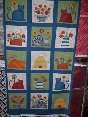 ''Colorful Cats'', Panel, Squares, Multi, Benartex, Panel aprox. 24''x44''