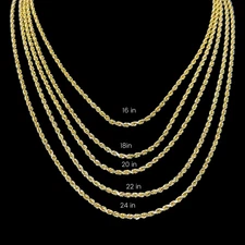10K Yellow Gold 2.5mm Rope Chain Laser Diamond Cut Necklace Mens Womens 16"-24"