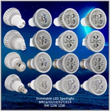 Dimmable LED Spotlight Bulb GU10 MR16 E27 E14 9W 12W 15W 85-265V 2800-6500K
