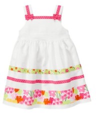 Gymboree Tea Time Afternoon 4T Dress White Lined Floral Polka Dot Detail