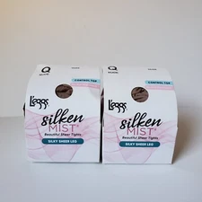 2 L'eggs Size Q Silken Mist Silky Sheer Leg Control Top No Roll Waistband Nude