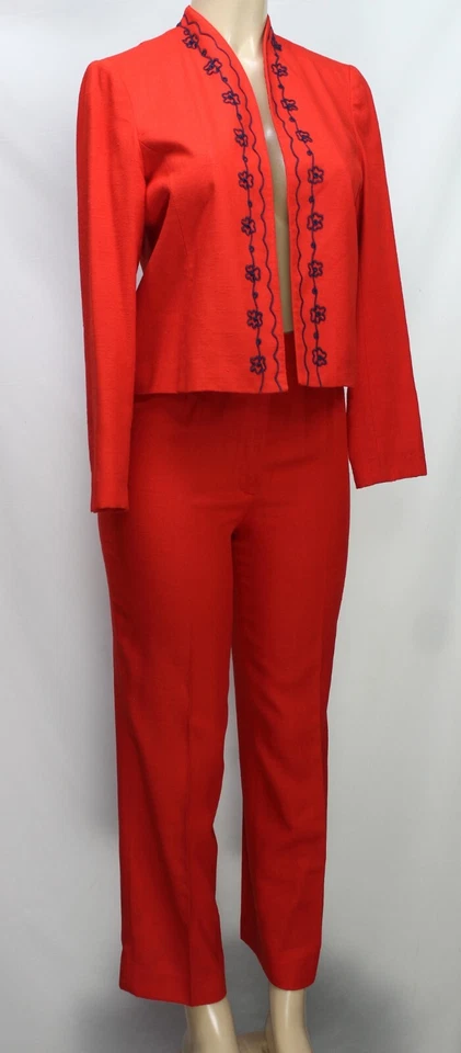 Conjunto de 2 blazer y pantalón rojo Joyce Sportwear vintage para mujer talla 7-8 Foto 3 de 4