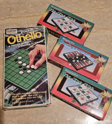 4 Vintage Pocket Games 1977 Othello - New Magnetic Backgammon and 2 Tic Tac Toe