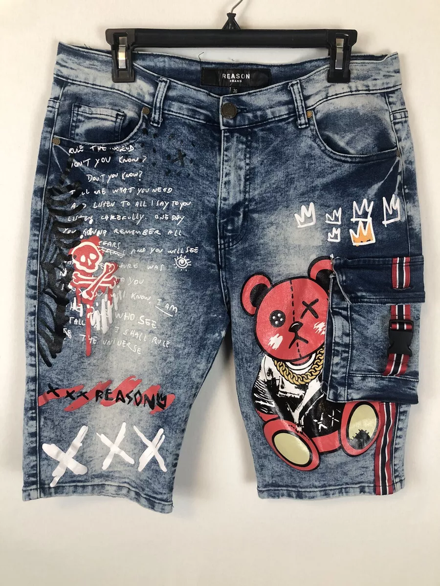 Patched denim shorts sale