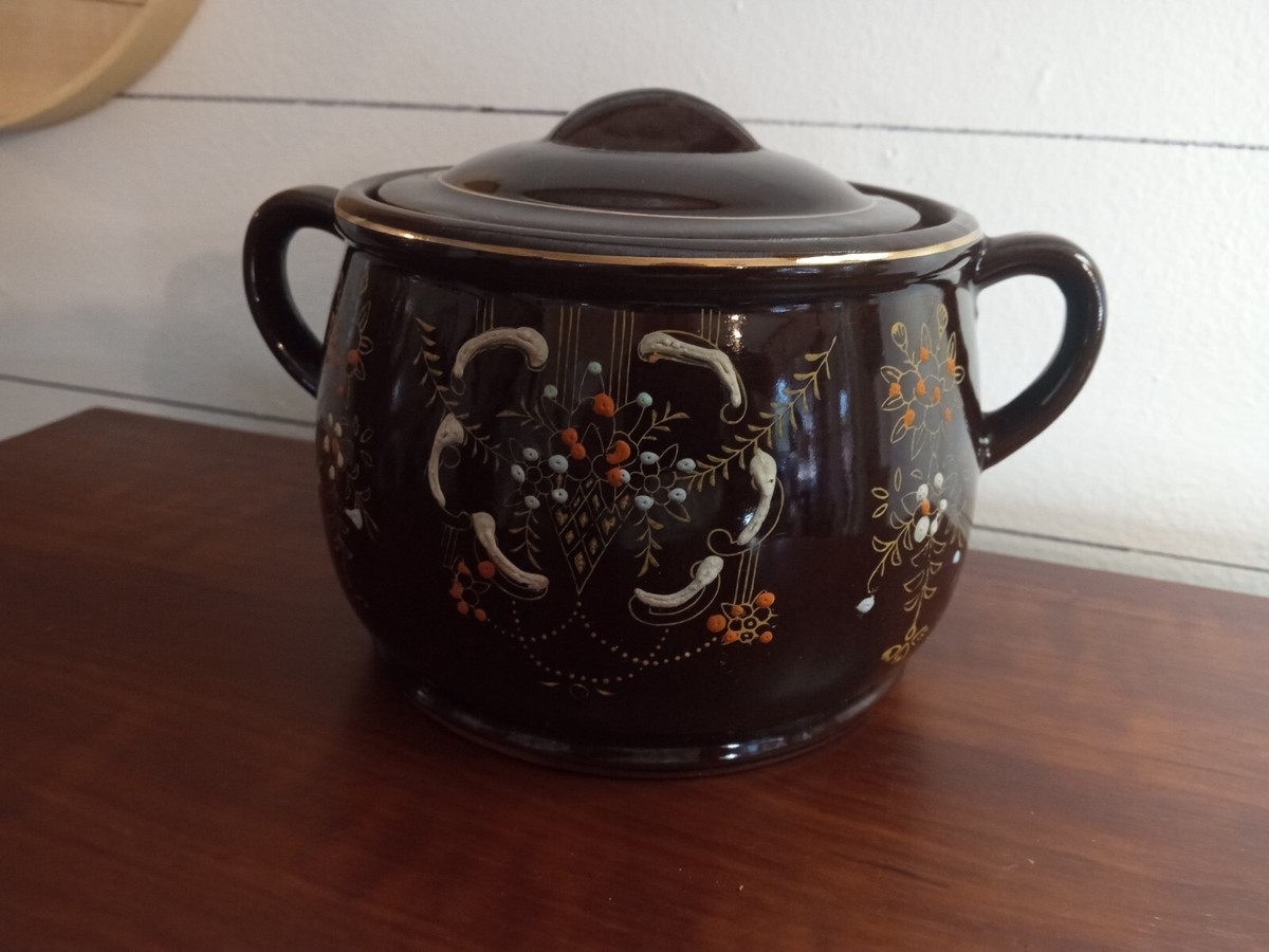 Clay Black Biscuit Barrel Clay Art Amalfi Hand Painted Large