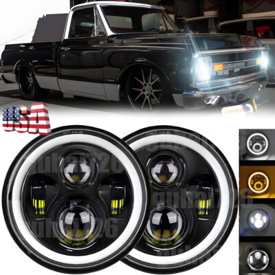 Pair 7'' Round LED Headlight Hi-Lo Beam For Chevy C10/20/30 Pickup LUV Nova Vega
