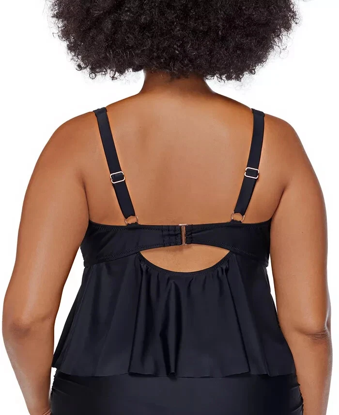 Raisins Curve X2222 Topanga Tie-Front Keyhole Tankini Swim Top, Black, 20W - Image 2 of 4