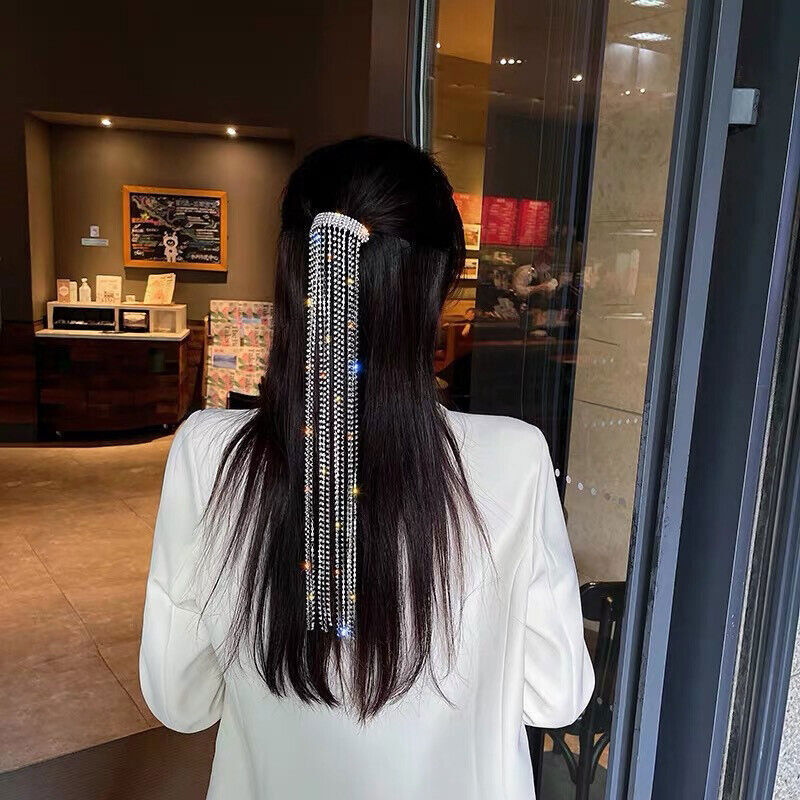 Full Rhinestone Hairpins for Women Long Tassel Crystal Hair  display picture 1