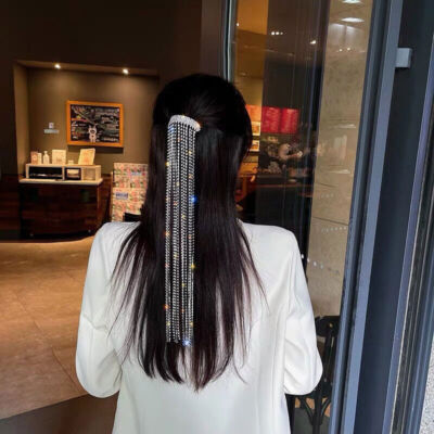 Full Rhinestone Hairpins for Women Long Tassel Crystal Hair  display picture 3