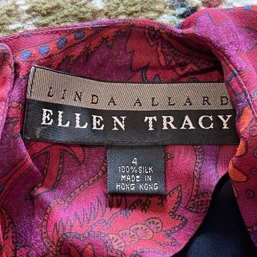 Ellen Tracy Vintage Silk Paisley Floral Print Cocktail Dress Purple Red Size 4 - Picture 8 of 11