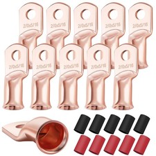 10PCS 2/0 AWG-5/16 Heavy Duty Battery Lugs W/ 3:1 Heat Shrink Tubing