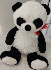 Hug Fun 18" Plush Black White Panda Bear Stuffed Animal Red Bow