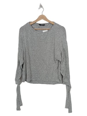 MANGO Pullover Gr. 36 Grau Schleifen Ärmel