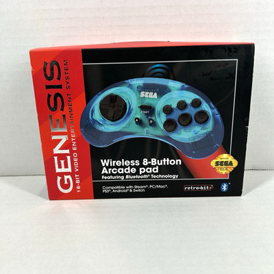 Retro-Bit Sega Genesis Wireless 8-Button Bluetooth Controller Switch PC PS3 Blue