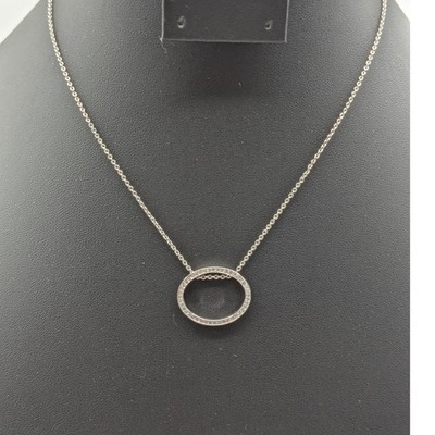 Nana Platinum Plated Sterling Silver CZ Oval Pendant Chain Necklace