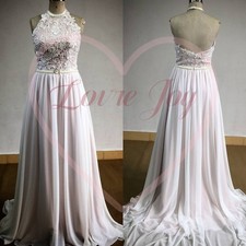 Chiffon Wedding Dresses Halter Neck A Line Blush Pink Boho Beach Bridal Gowns